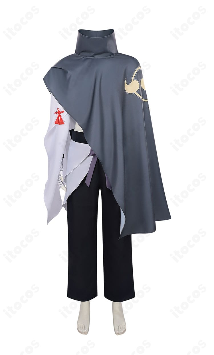 NARUTO -ナルト- はたけカカシ上忍服コスプレの正面全身。立ち襟トップスとパンツのシルエットを明瞭に表示。