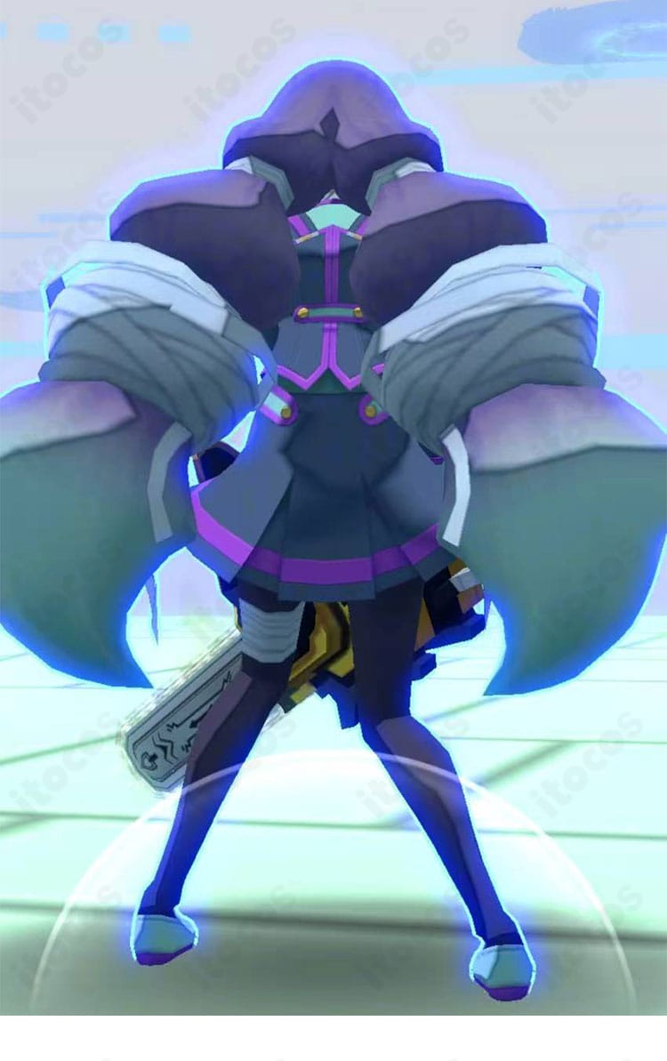 #コンパス 双挽乃保 制服コスプレ衣装の背面。コート丈とプリーツの落ち感を重視した高再現デザイン。