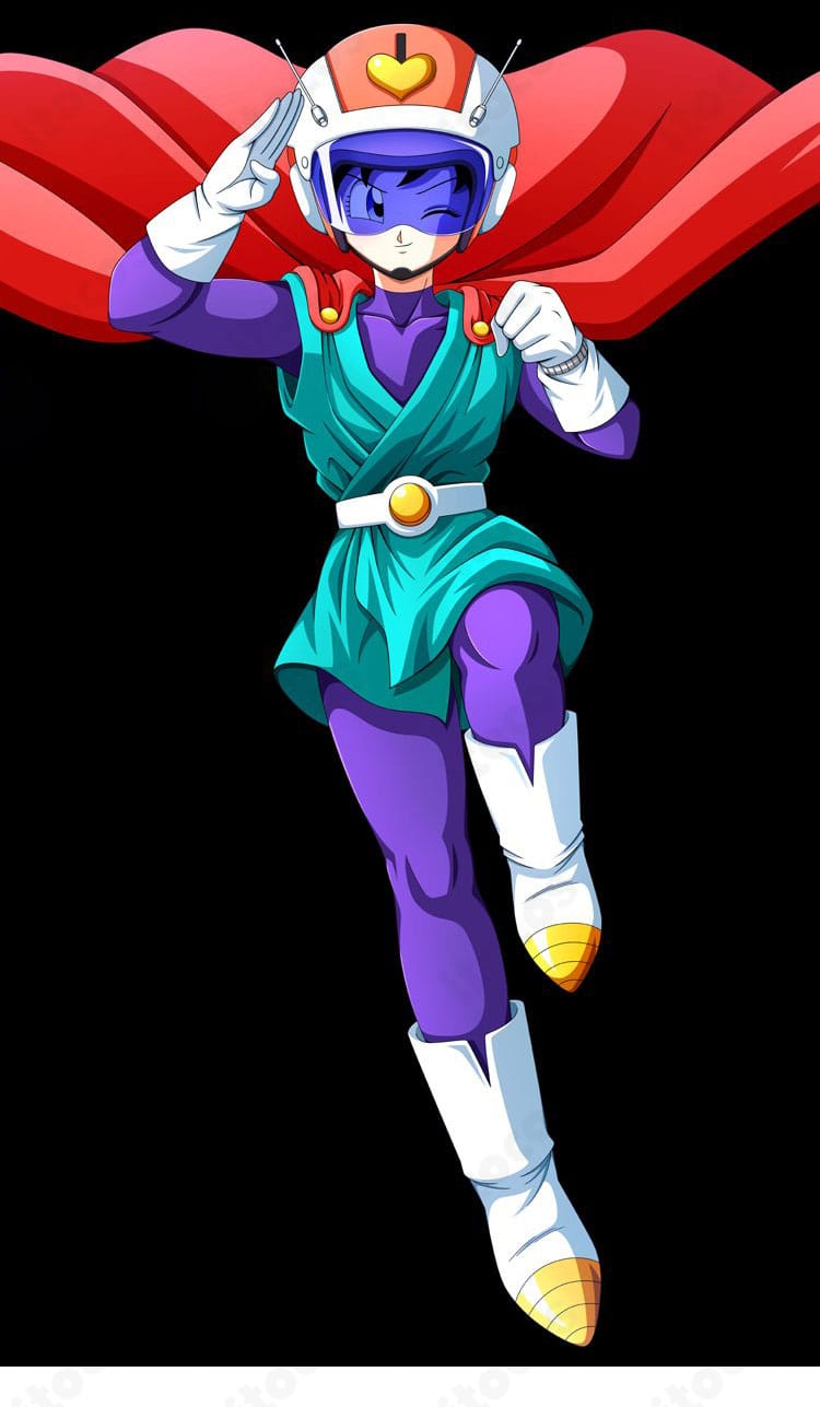 ドラゴンボールZ ビーデルのグレートサイヤマン2号コスプレ衣装を全身で撮影。マント・ベルト・手袋まで揃ったフルセットの着用イメージ。