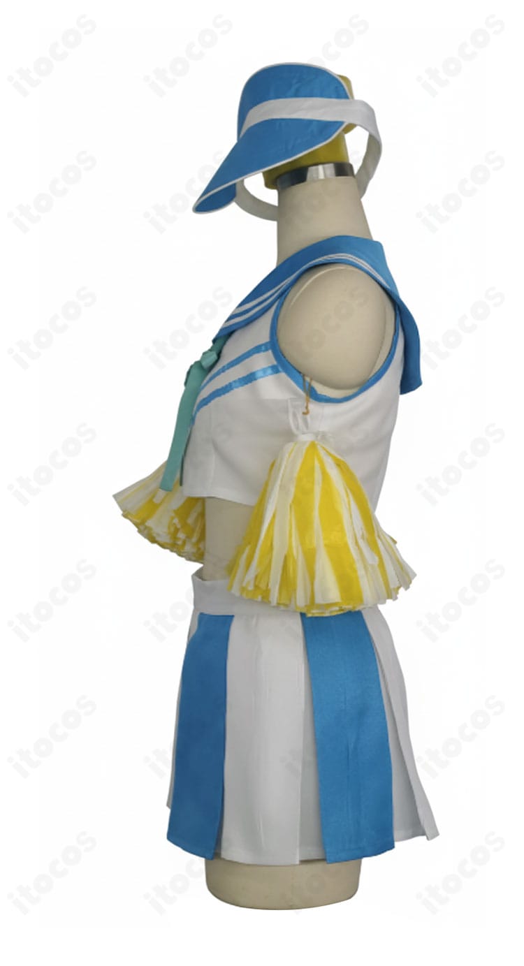 左側ディテール。動きに追従するパターン設計で腕上げやツイスト時も形が崩れにくい点を表現。