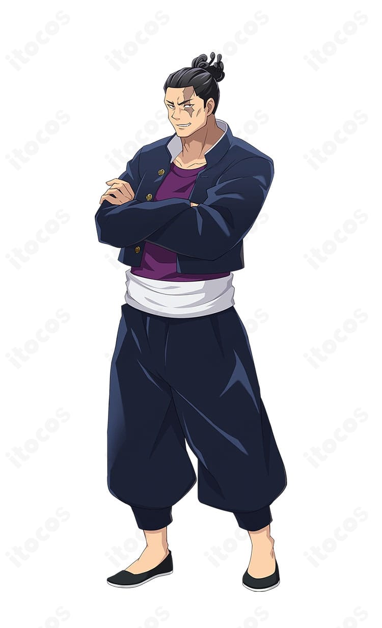 呪術廻戦 東堂葵 京都校制服のフルセット着用イメージ。迫力あるポーズでコートの直線的シルエットと帯の結びを明瞭に再現。イベント撮影向けの高再現モデル。