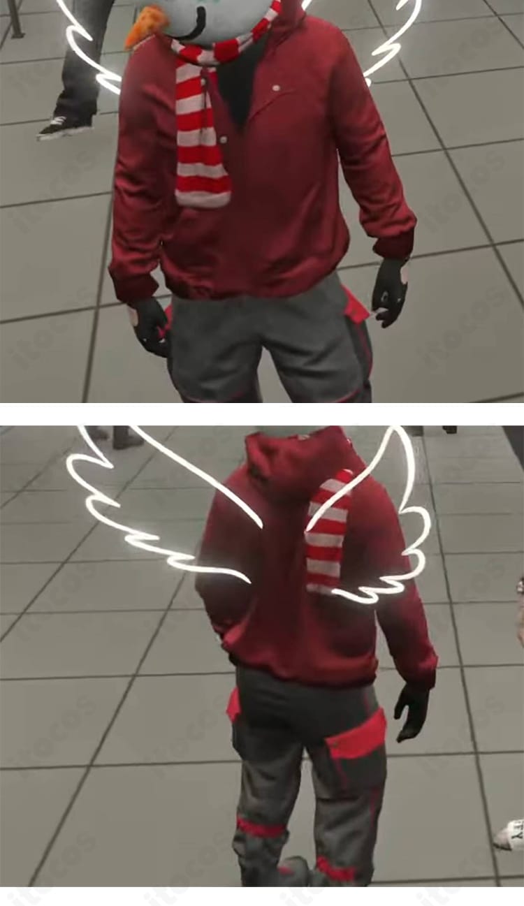 ギャングXVI コスプレ衣装 パーカー＆スカーフの正面ディテール。素材の質感と縫製の仕上がりが分かる接写