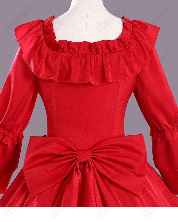 背面の大きな蝶結びリボン。ボリューム感のある結びで後ろ姿を印象的に見せるデザイン。