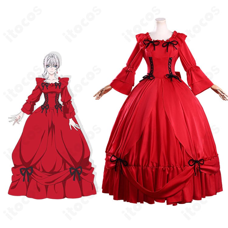 スカーレット・エル・ヴァンディミオンの全身コスプレ衣装。貴族令嬢の華麗なドレスを高再現し、イベントや撮影に適したエレガントなシルエット。