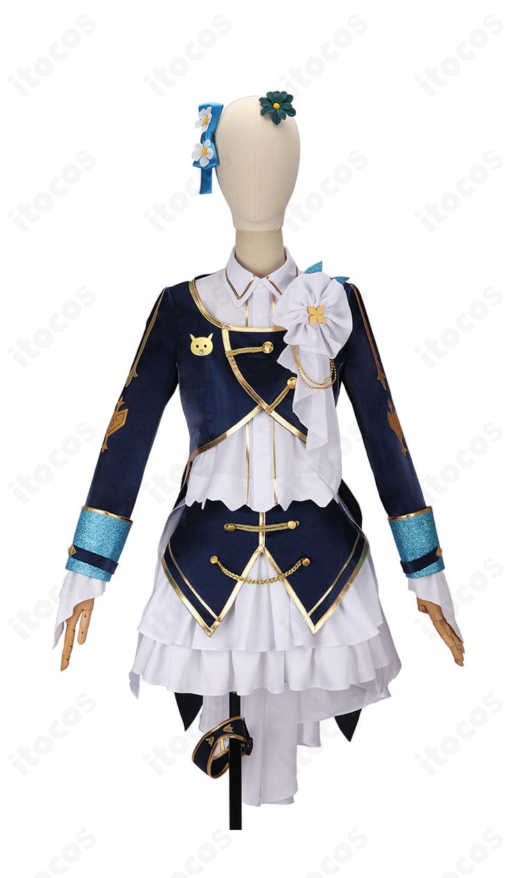 にじさんじ 町田ちま 共通衣装 正面図。紺×白×金の配色と胸元の装飾を忠実に再現した高品位なコスチューム。
