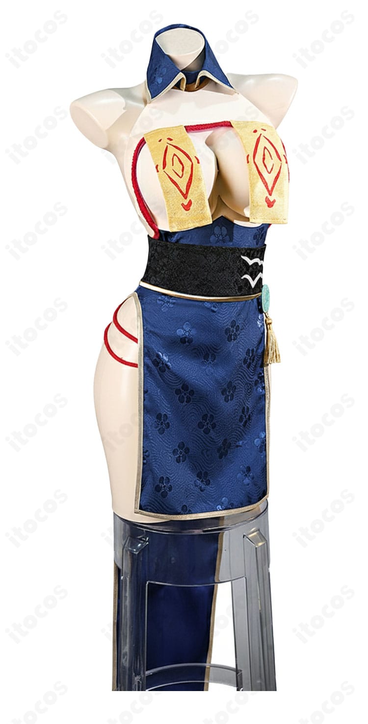 華甲 霊幻艦船新春夜 コスプレ衣装の正面装飾アップ。赤い紐飾りと金刺繍が映える高級感のある仕上がり。