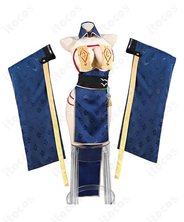 アズールレーン 華甲 霊幻艦船新春夜 コスプレ衣装の正面全体図。チャイナドレスの艶やかなシルエットが際立つ。
