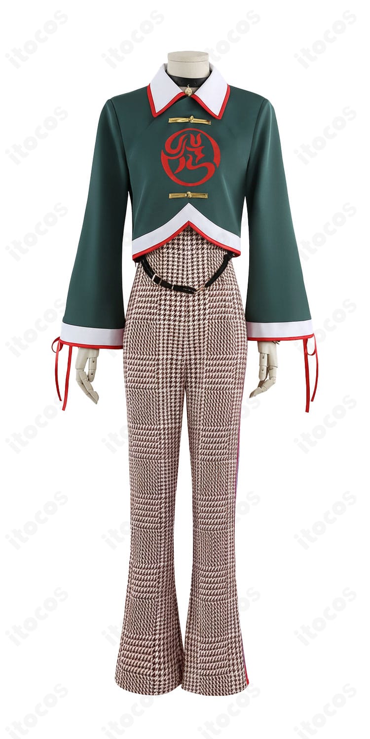 本橋依央利 コスプレ衣装の正面全体。トップスとボトムのバランス、チョーカーを含む高再現のシルエットが分かる。