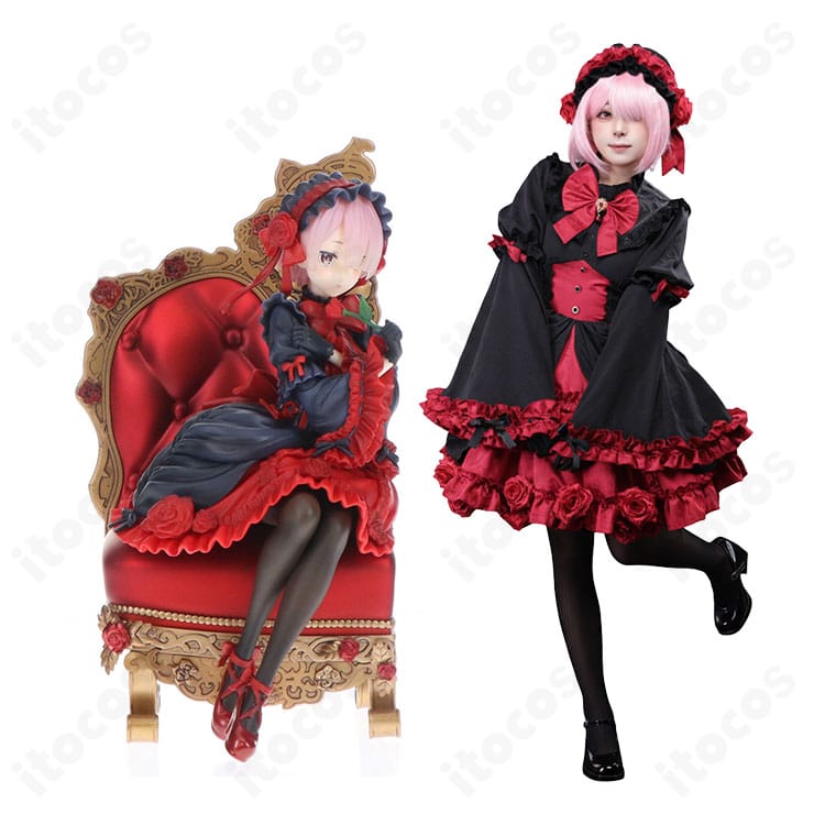 Re:ゼロ ラム ゴシックドレスの全身コーデと各部デザインが分かる展示画像