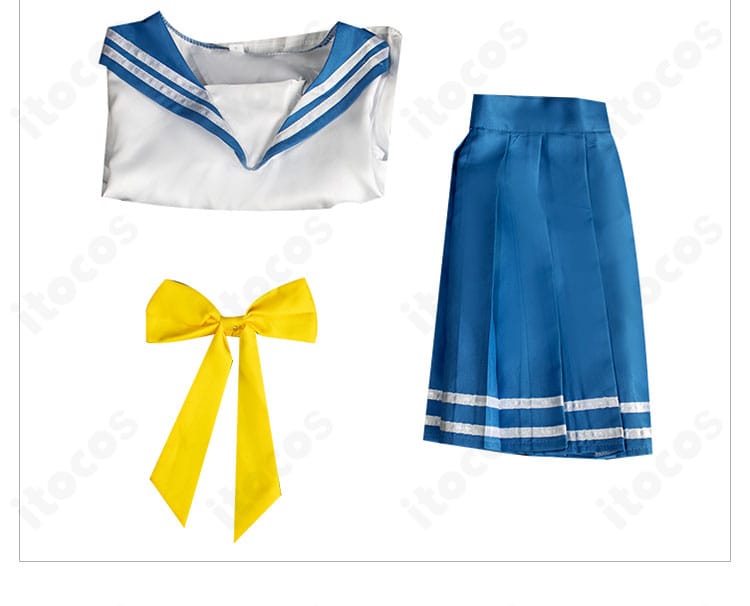 らき☆すた 泉こなた 夏服コスのセット内容。トップス・スカート・スカーフの3点が並ぶ確認用画像。