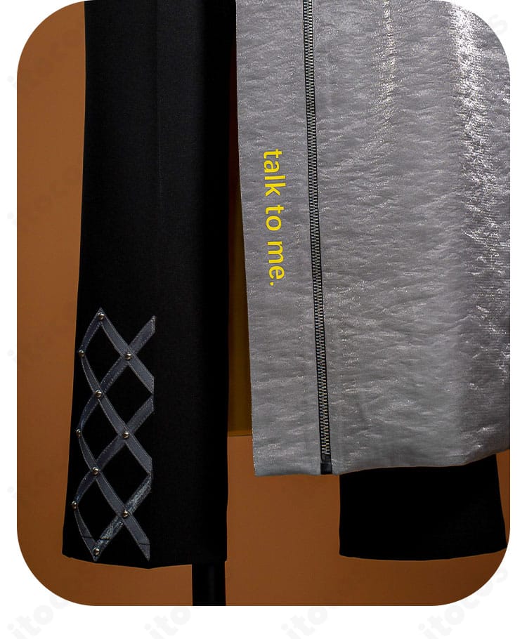 パンツのステッチ、ポケット配置、生地感を捉えたディテールアップ