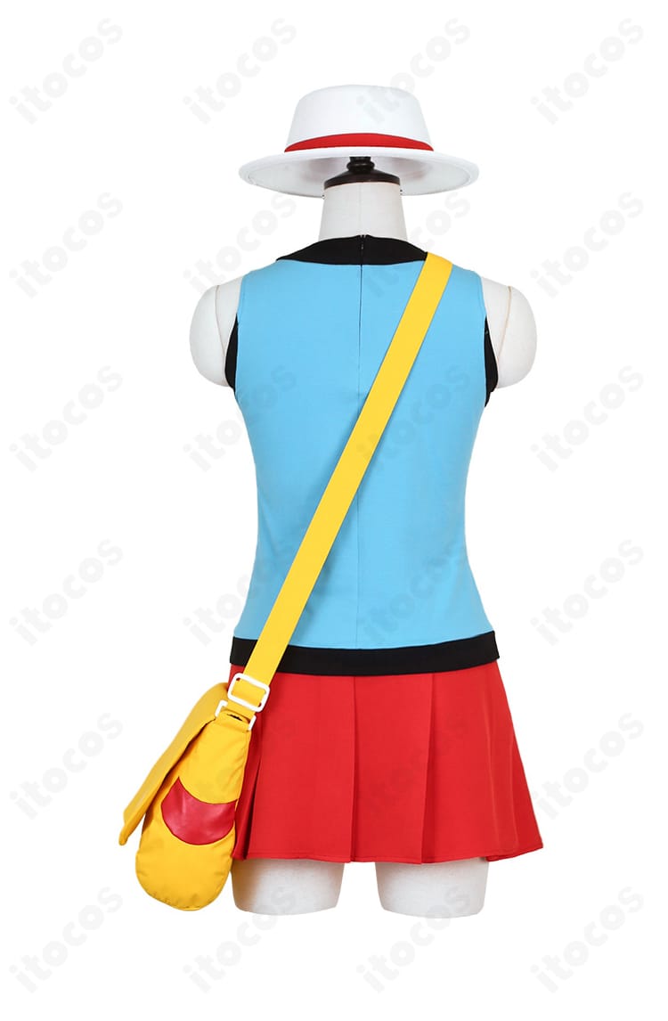 ポケットモンスター リーフ コスプレ 背面全体図｜白帽子とショルダーバッグまで忠実に再現した背面ディテール