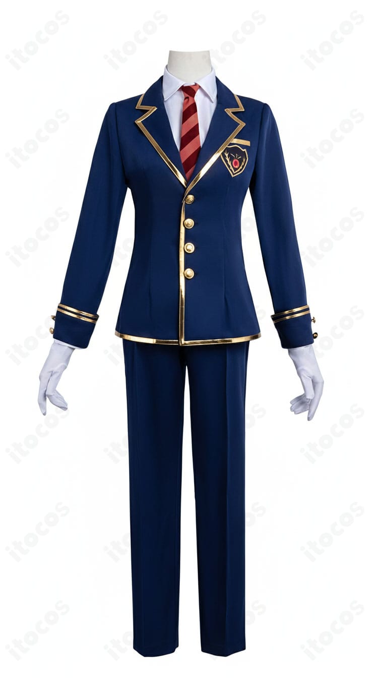 晩鐘コスプレ衣装の正面全体。外套のシルエットと高品質な仕立て、オーダーメイド対応・送料無料対応を明示。