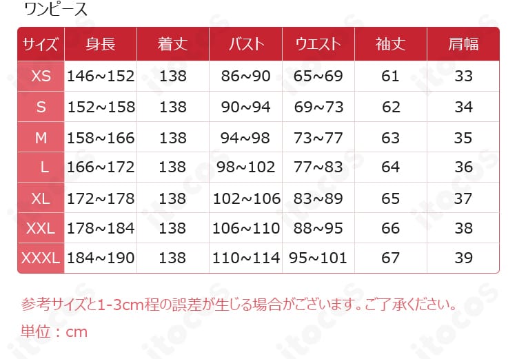 商品サイズ表と採寸ガイド。XS〜XXXLのサイズ選びをサポート。