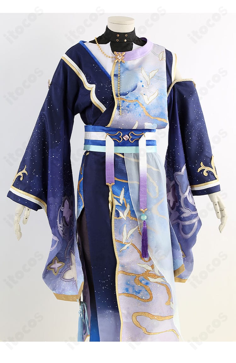 礼瀬マヨイ ナツコイ衣装の襟元ディテール。首周りの意匠と刺繍風装飾の質感が分かる接写。