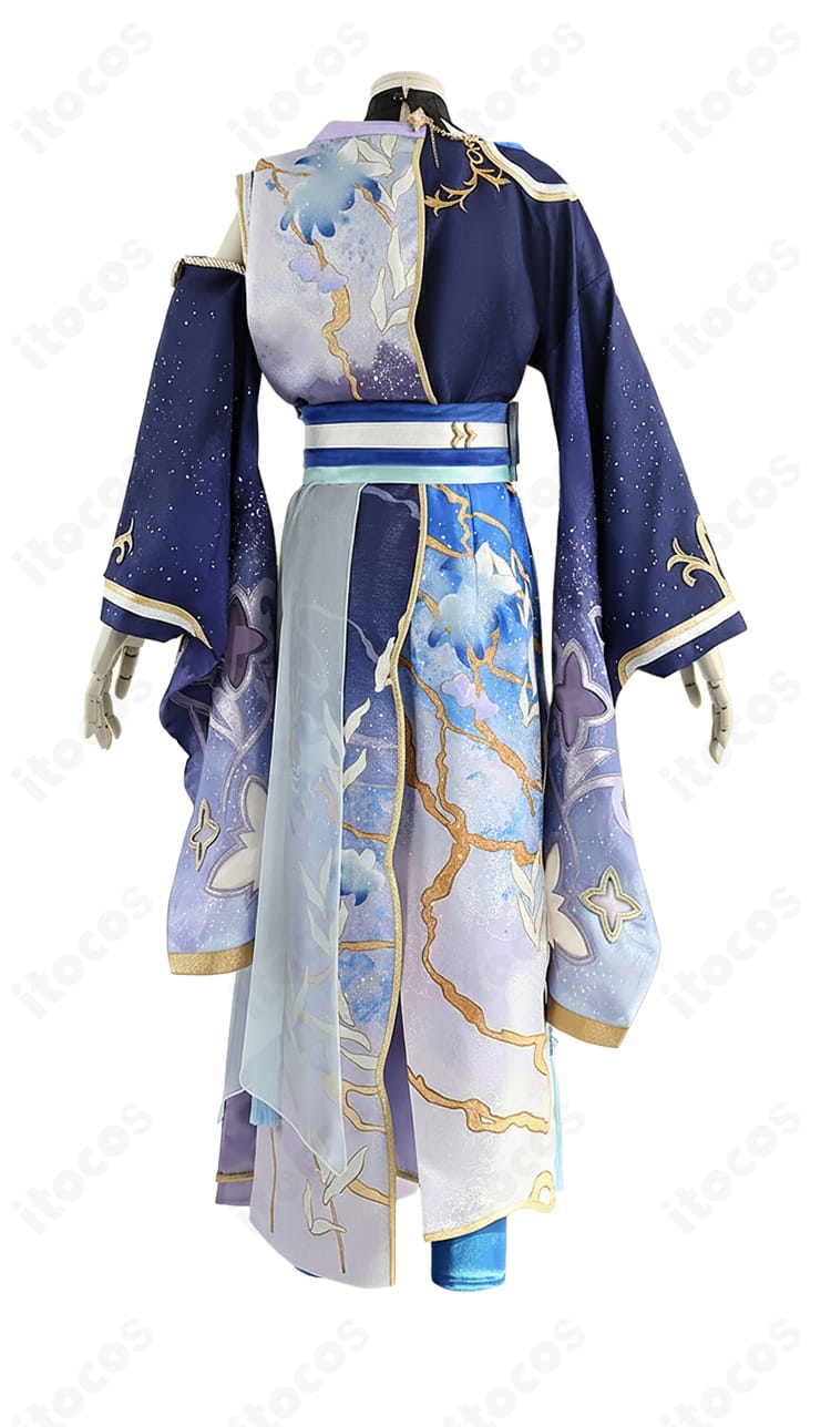 礼瀬マヨイ ナツコイ衣装の背面。トロピカル図案と流れる布感、背中のレイヤードを詳細に再現。