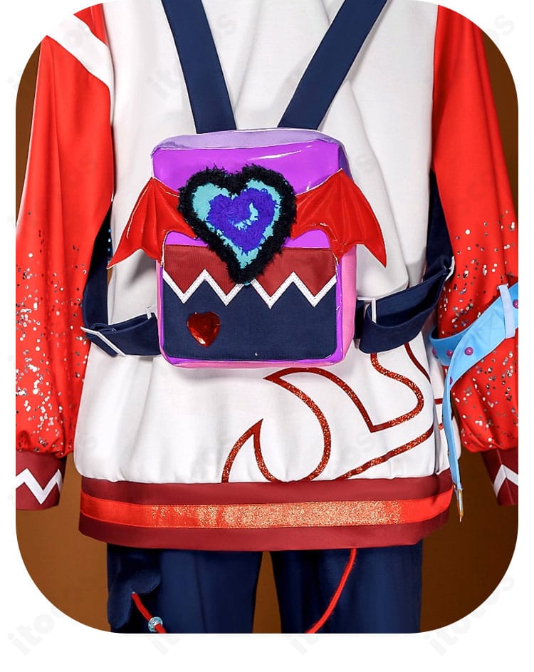 天城燐音 エゴイスト衣装 背飾りのクローズアップ。リボンとアクセントで華やかさを強化。