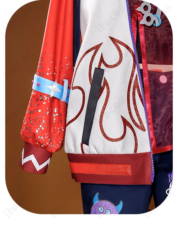 天城燐音 エゴイスト衣装 裾装飾のアップ。刺繍と装飾ラインが動きで映える設計。