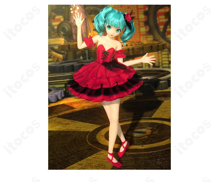 初音ミク『骸骨楽団とリリア』エトワール衣装の正面全身。ゴシックドレスの高再現シルエットとワンピース＋腕飾りの構成が分かるITOCOS製コスチューム。