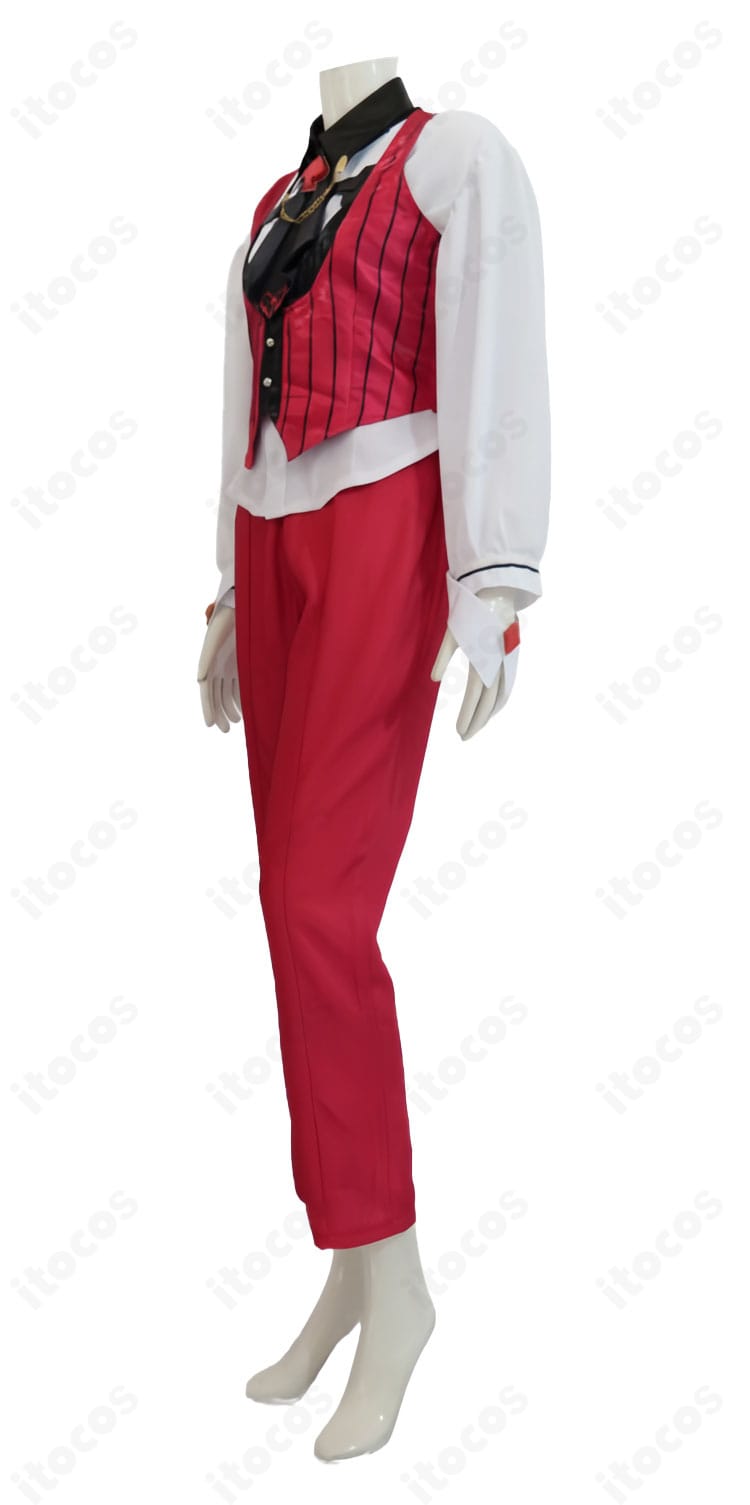 勝利の女神：NIKKE ルージュ コスプレ左側面。肩〜裾の滑らかなラインと装飾配置を確認できる高再現デザイン。