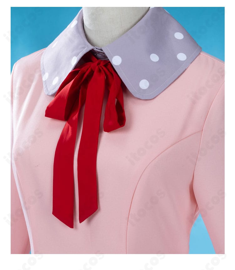 木之本桜 コスプレ衣装 胸元の赤いリボン装飾ディテール。アクセントが可愛らしさを強調。