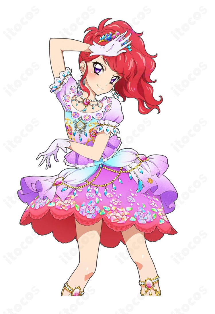 紅林珠璃『情熱の赤いバラ』ドレスのスカート装飾ディテール。華やかなフリル層と薔薇装飾の質感が分かる近接カット