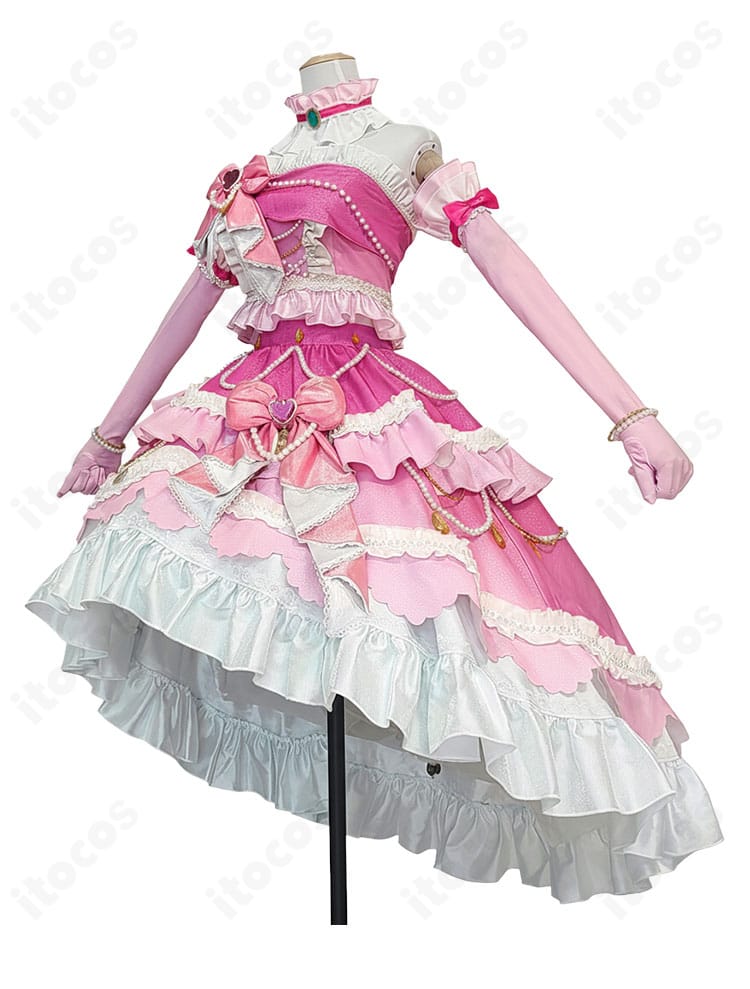 白鳥ひめ コスプレ衣装の側面。フリルの重なりとウエストラインの立体感がわかるシルエットカット。