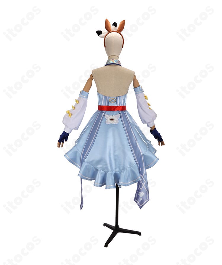 ウマ娘 アーモンドアイ 勝負服の背面図。大きなリボンや背面装飾まで忠実に表現した仕立て。