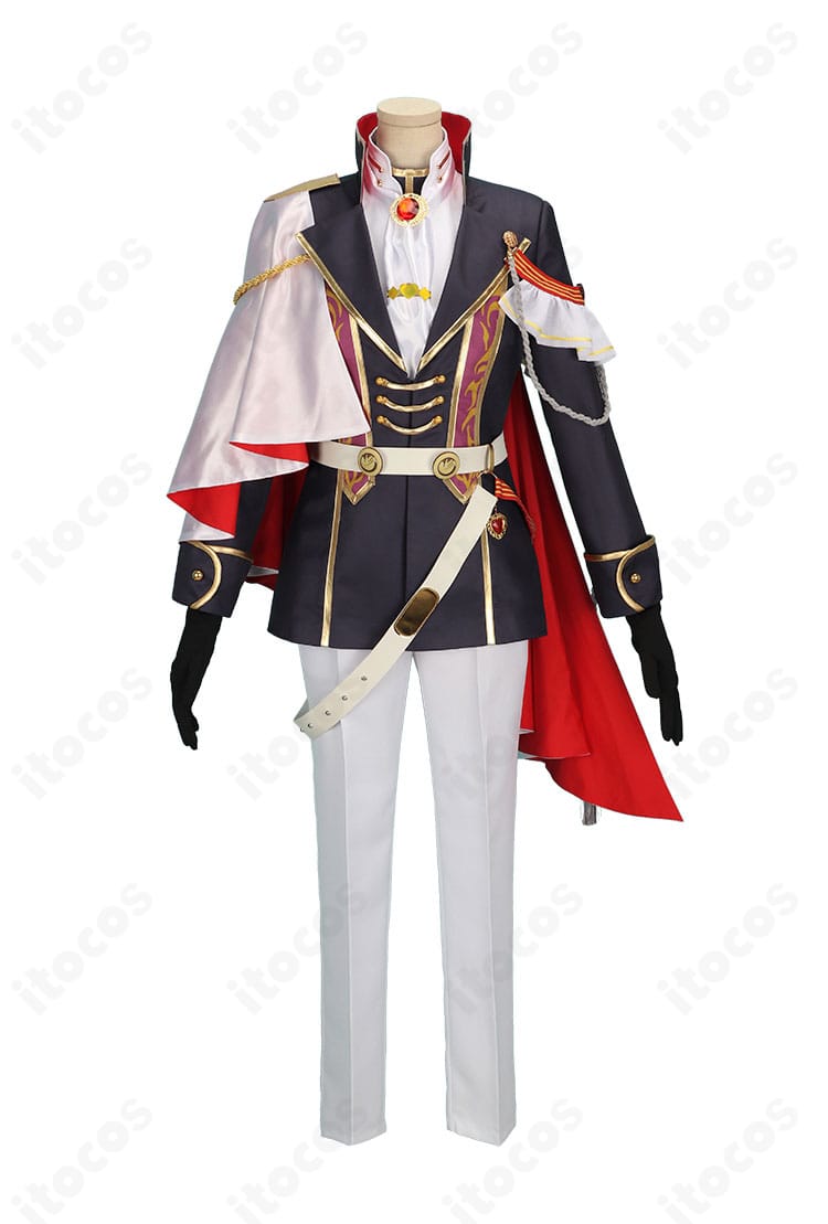 不破湊 コスプレ衣装の正面。ROF-MAO風ロングコートとベスト、Vゾーンのバランスがわかるフロントビュー