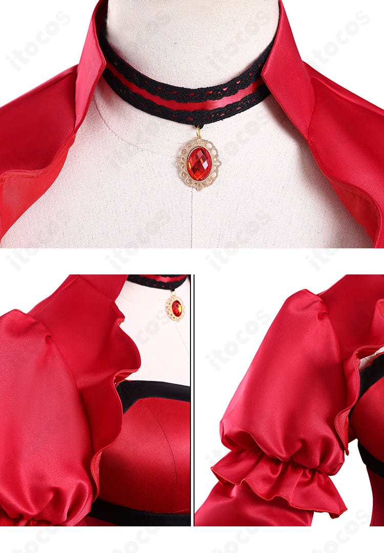 スカーレット・カスティエル ドレス チョーカーと肩飾りディテール。優雅な装飾で高貴な雰囲気を演出するパーツアップ。