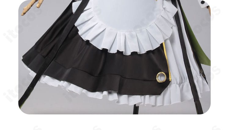 スカート裾とエプロンのヘムライン。ふんわり広がる裾が可憐なシルエットを形成。