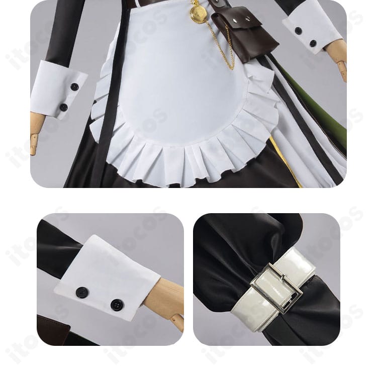 エプロン・袖口・リボンの装飾。柔らかなレース使いと丁寧な仕上げが分かる接写。