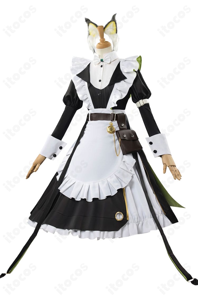 ケルシー衣装の側面デザイン。ウエストラインとフレアの立体感、肩まわりの造形を確認できる画像。