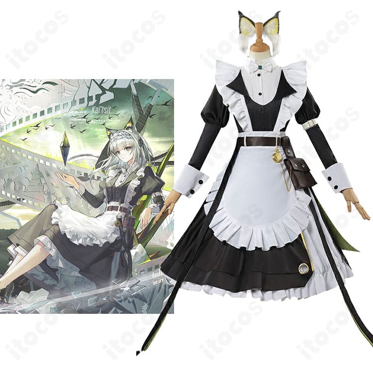 アークナイツ ケルシー「時の足跡」メイド服の公式イメージ風全身図。知的で上品な雰囲気を再現したコーディネート。