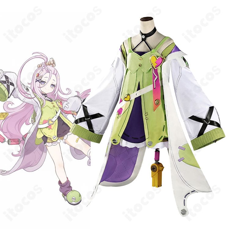 原神 アイノの全身ビジュアルとコスチューム一式。水を想起させる配色と機械技師モチーフを精密に再現。