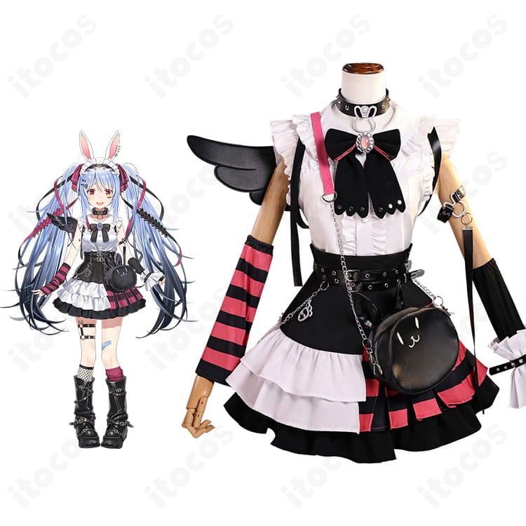 ホロライブ 兎田ぺこら 堕天使パンク衣装の全身ビジュアル。小悪魔テイストを忠実再現したゴシックパンクコーデ。