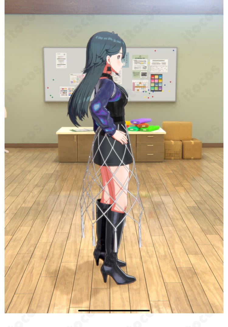 学園アイドルマスター 月村手毬「Luna say maybe」MV衣装の右側全身。サイドラインと生地の落ち感が分かる角度。