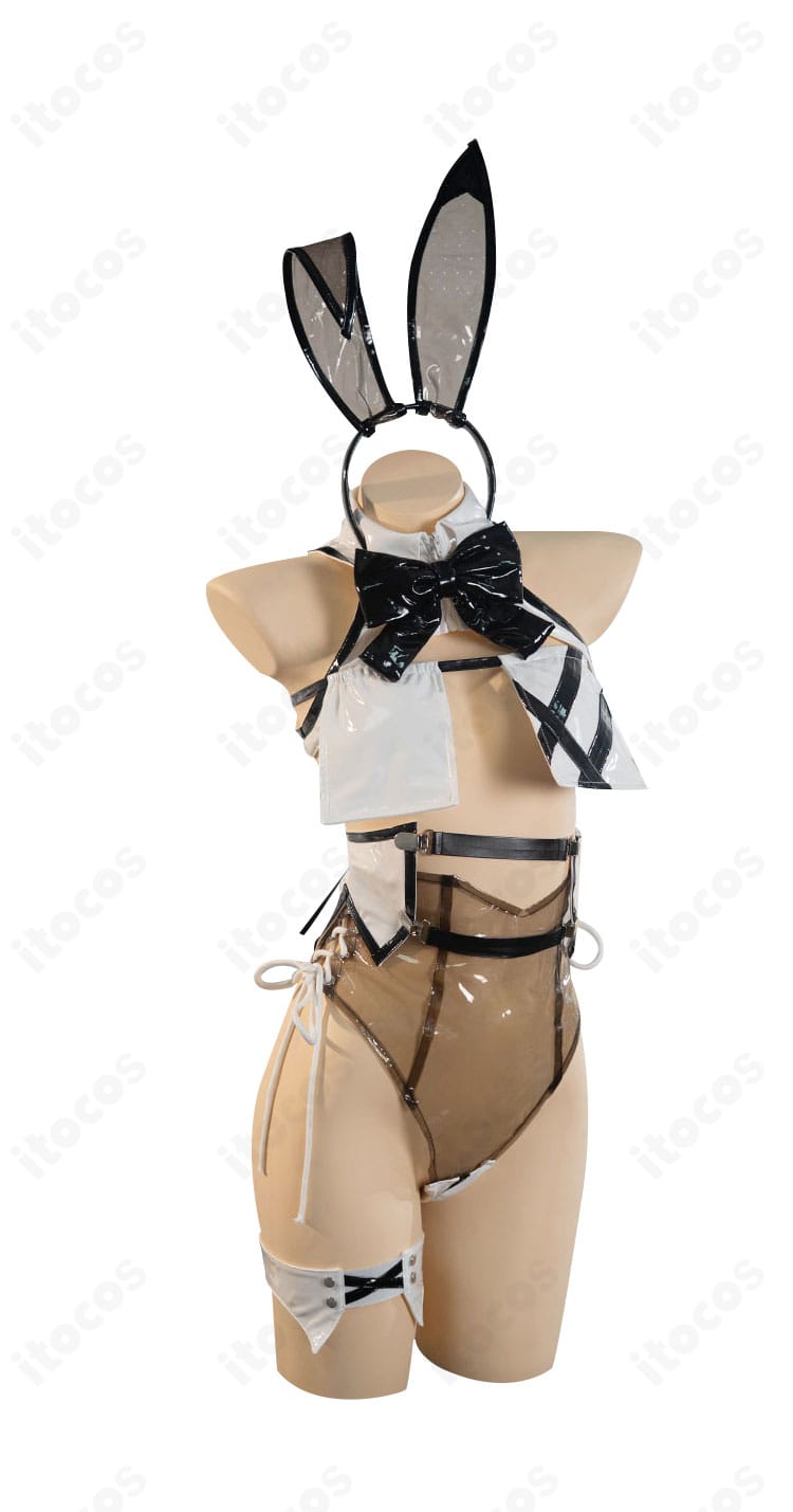 勝利の女神：NIKKE ベイ ラディアントラビット コスプレ衣装の正面全体図。配色とシルエットを高再現。