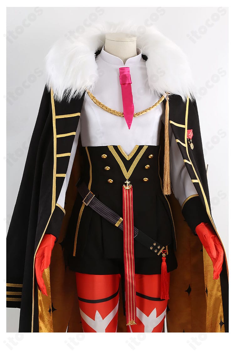 FGO オルガマリー 第3再臨コスプレ衣装の襟元装飾ディテール。繊細な縫製と上品な質感をクローズアップ。