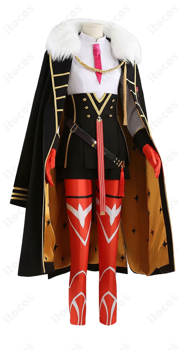 FGO オルガマリー 第3再臨コスプレ衣装の右側アングル。コルセットベルトで生まれる立体シルエットを確認。