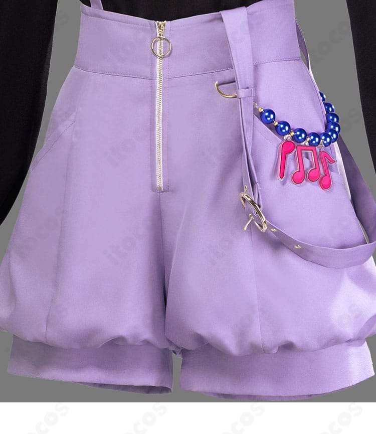 白石杏 コスプレ衣装のパンツ部分装飾ディテール。たまごっちコラボを象徴するデザイン要素を再現。