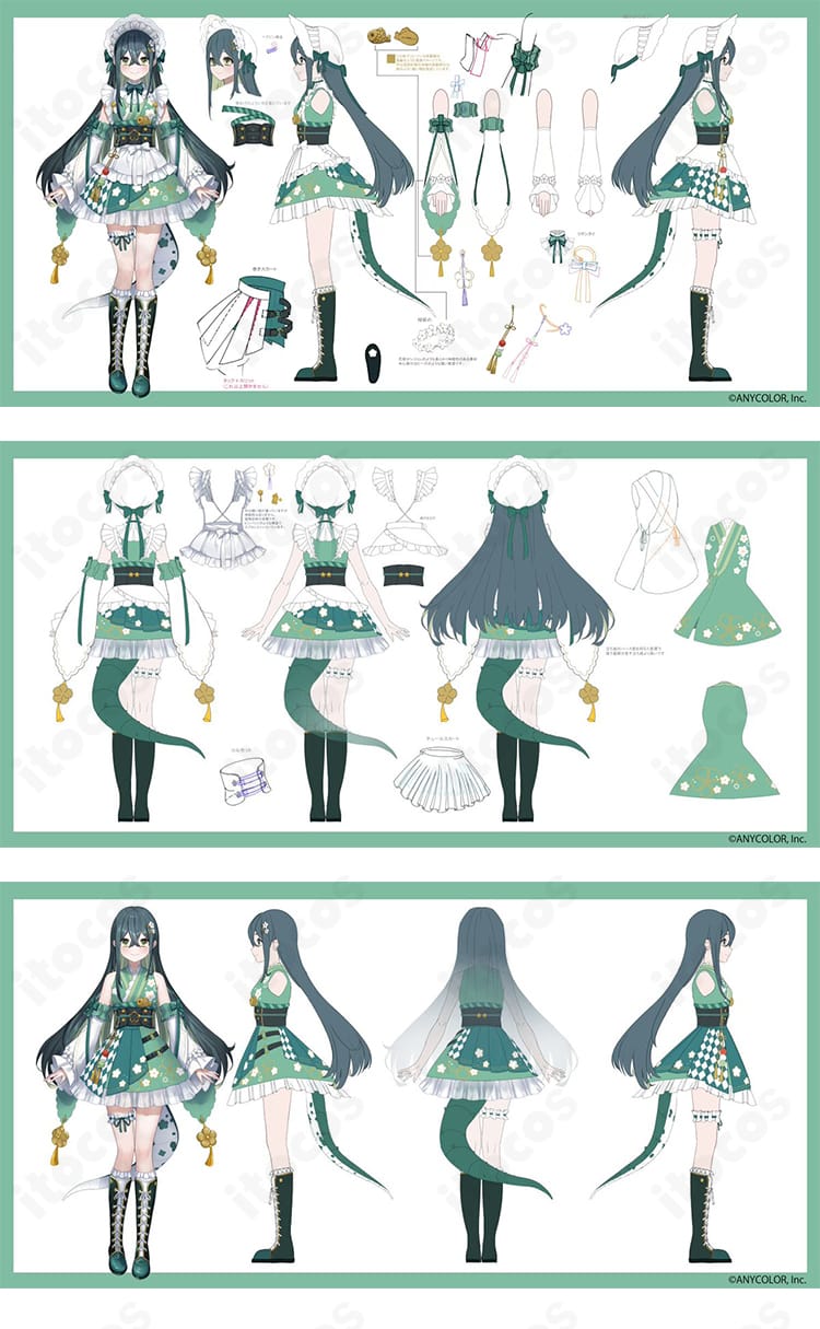 にじさんじ 十河ののは デフォルト衣装のコスプレ衣装・詳細画像。元気で可愛い“サラマンダー風”デザインを再現したITOCOS製オーダーメイド対応コスチューム。