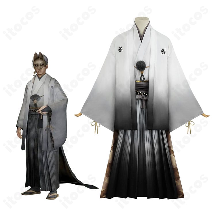 サイレントヒル f 常喜寿幸（狐面の男）コスプレ衣装の全身イメージ。白和装と狐面で幻想的な雰囲気を高再現。