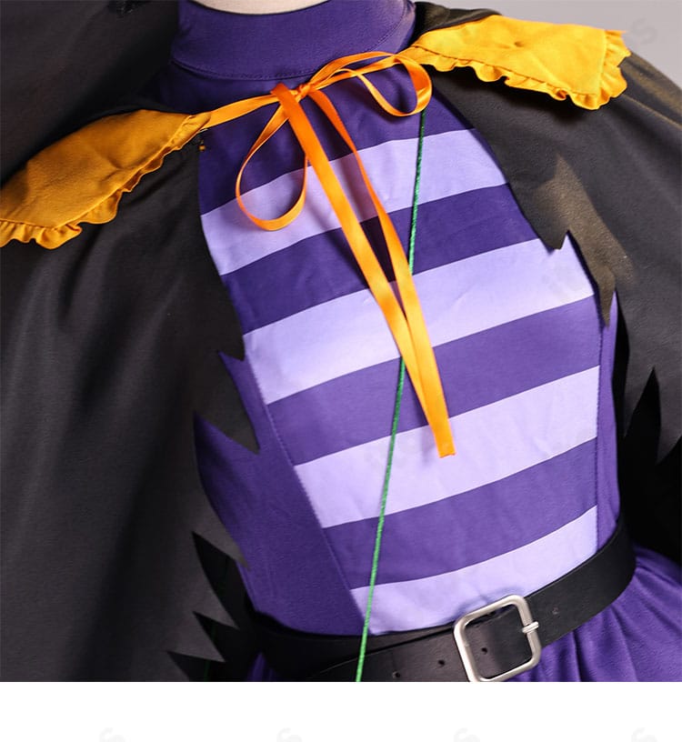 フリーレン ORBcafeコラボ ハロウィン衣装 披肩の結び目装飾アップ。丁寧な縫製と優雅な結びがポイント。