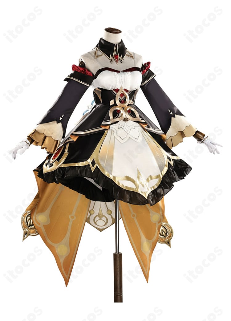 原神 サンドローネ（人形）コスプレ衣装の側面図。立体的なウエストラインとスカートのシルエットが映えるデザイン。