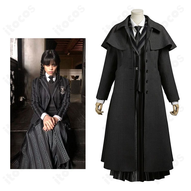 ウェンズデー・アダムスのネヴァーモア学園制服S2を全身で再現したコスプレ一式のビジュアル