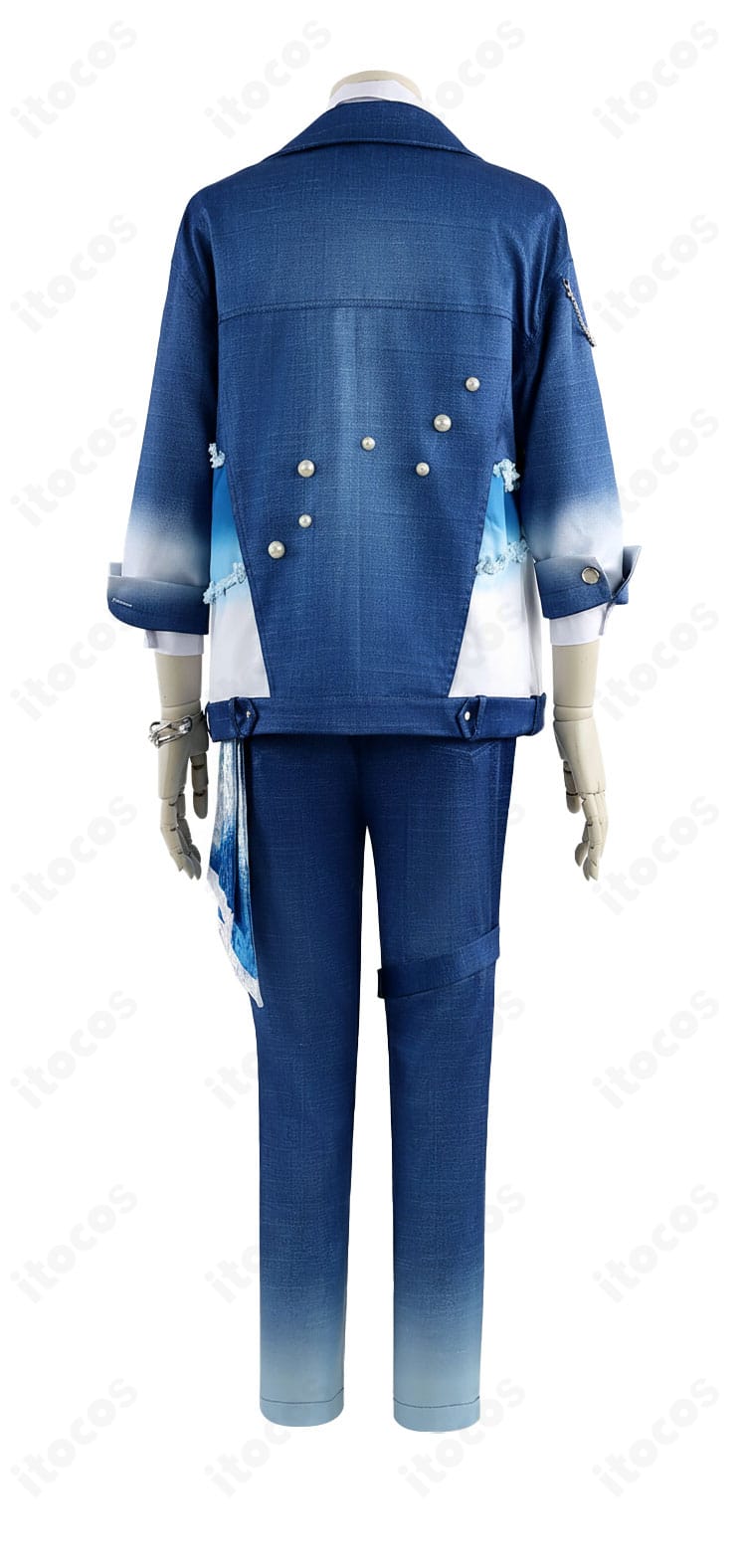 あんスタ Neptu Deep into you コスプレ衣装の背面。黒地に金装飾が映えるバックスタイルとコートの落ち感