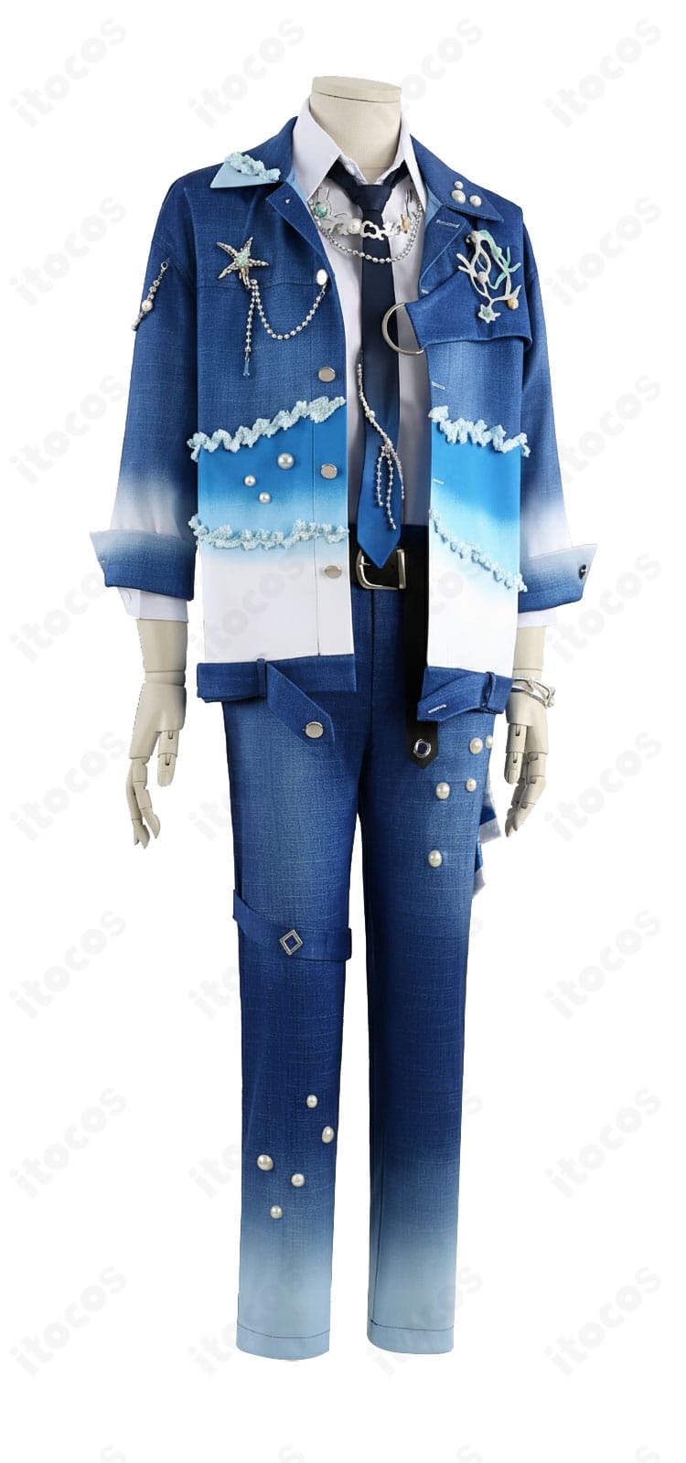 あんスタ Neptu Deep into you コスプレ衣装を右側から。タイトなラインとアクセの配置がわかるスタイリッシュなシルエット