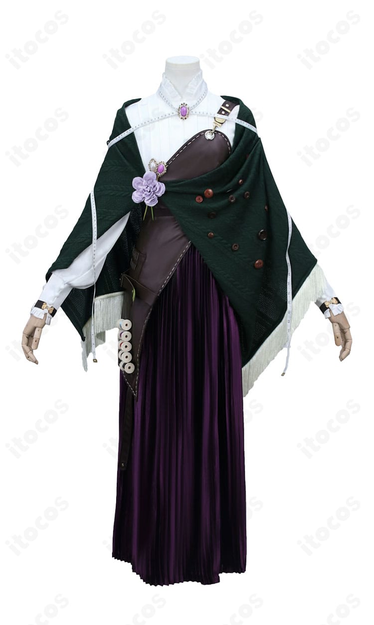 ガロファノ コスプレ衣装の正面全体図。高発色生地と美しいドレープでシルエットが映える