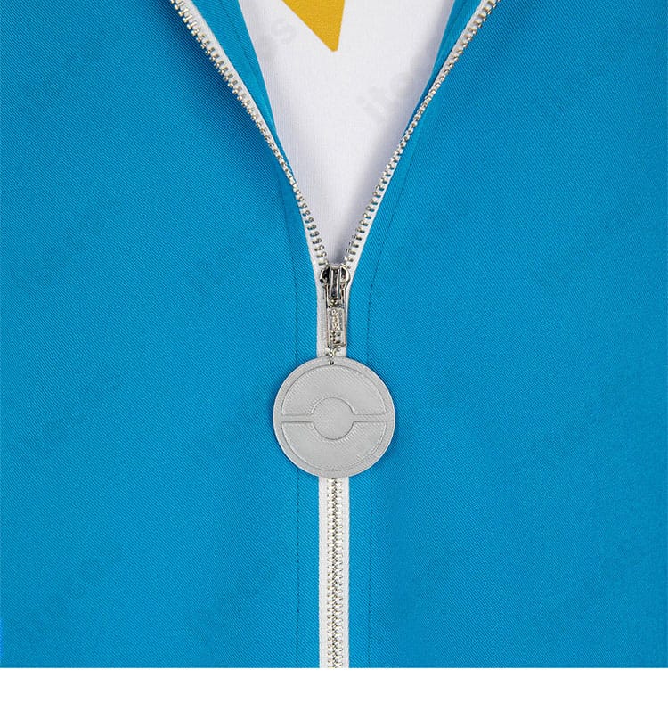 デウロ 衣装のファスナー部分の拡大。実用的なジッパーで着脱しやすく美観も両立。